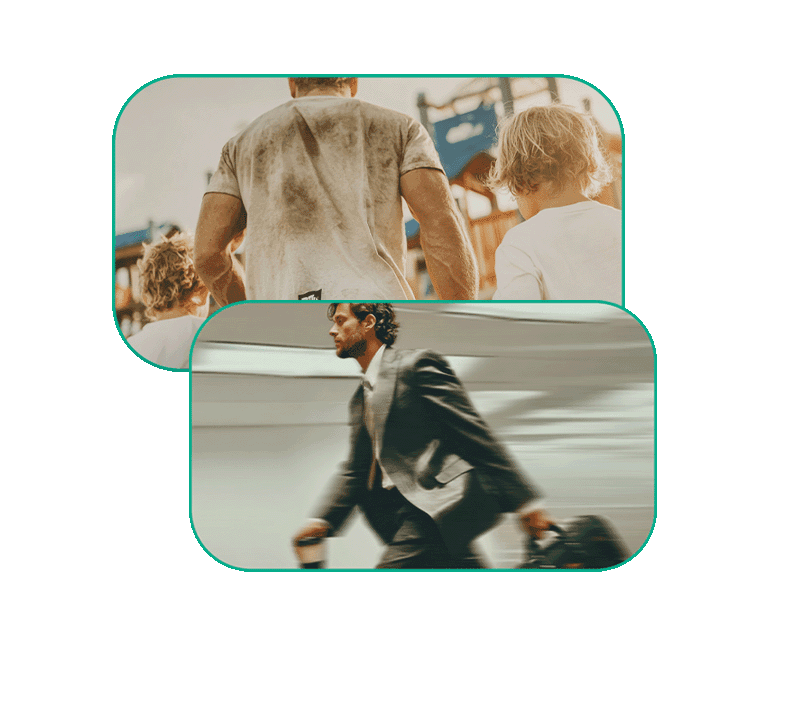 Father with children, man in motion