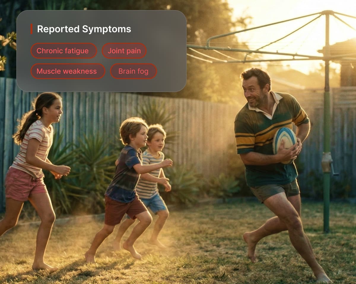 Health assessment questionnaire showing symptom selection, duration, and severity options