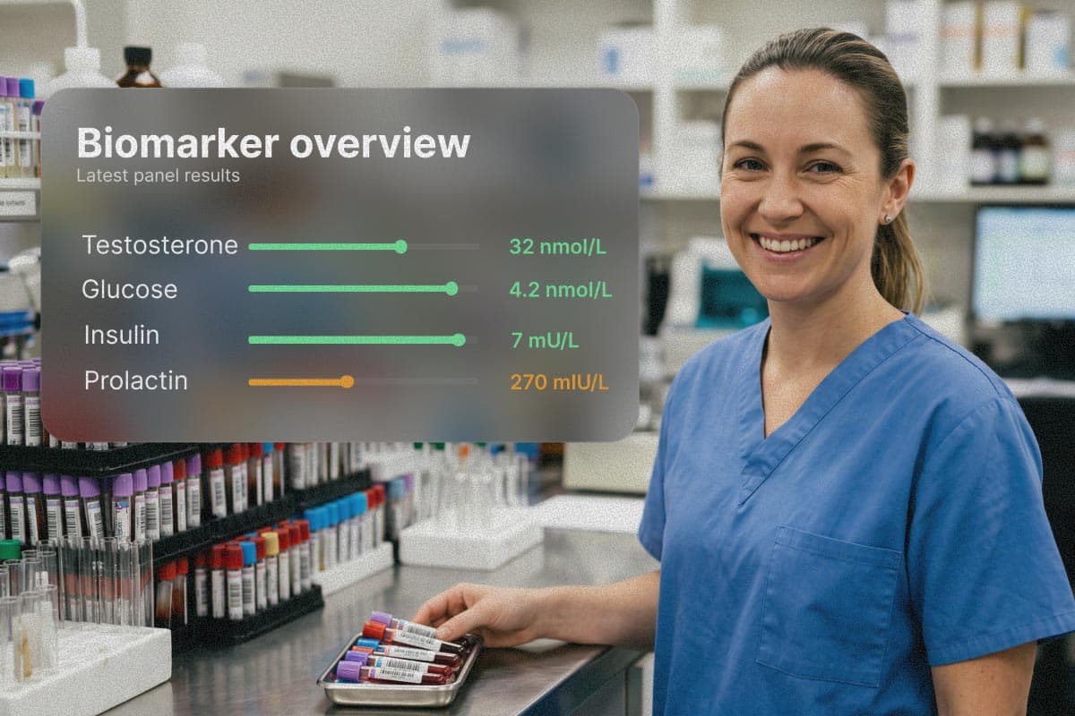 Pathology lab technician processing blood work samples