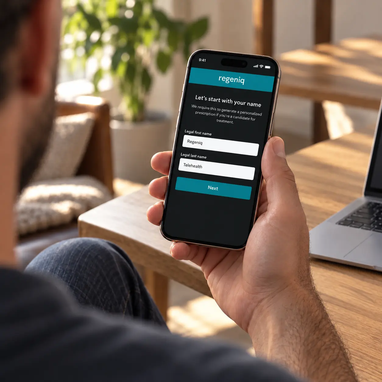 Australian man completing a short health questionnaire on his phone