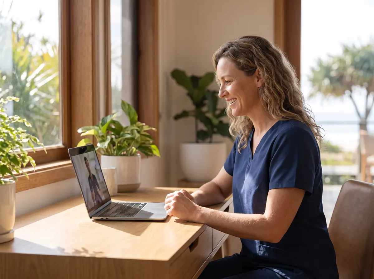 A practitioner on a telehealth video call